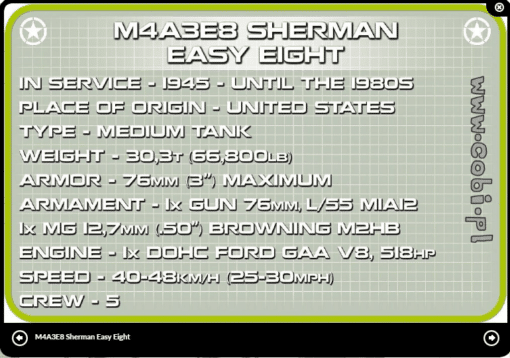 Cobi Tankki Sherman M4a3e8 Easy Eight 2533 - Image 10