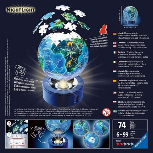 3D palapelipallo 74 palaa maapallo valolla Ravensburger