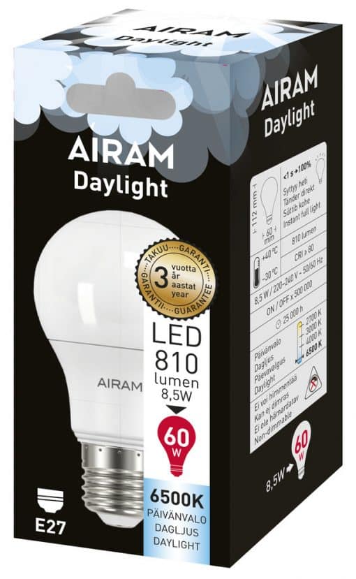 Led lamppu E27 6500K 8,5W (60W) Daylight - Image 2