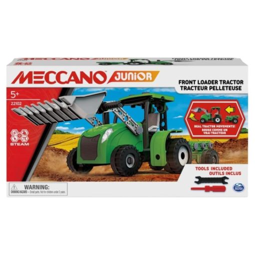 Meccano traktori nousevalla kauhalla ja peräkärryllä