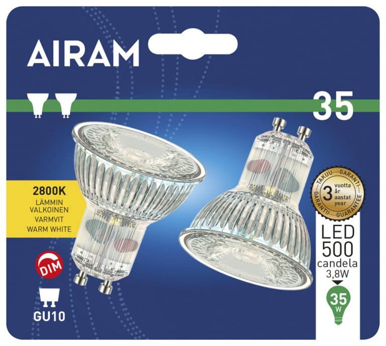 Led lamppu Gu10 3,8 W 2 kpl, 500 Candela