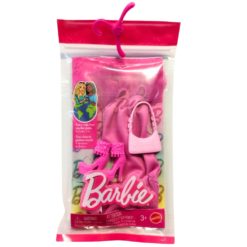 Barbie asu pinkki mekko, laukku & kengät