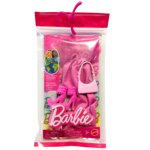Barbie asu pinkki mekko, laukku & kengät