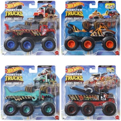 neljä erilaista Hot Wheels Big Rigs -monsteriautonkuljetusautoa