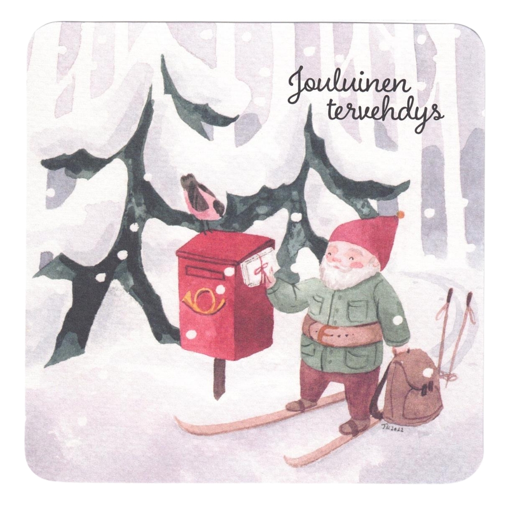 Joulukortti Linnapaperi: tonttu tuo postia