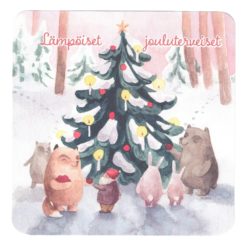 Joulukortti Linnapaperi: joulukuusi ja eläimiä