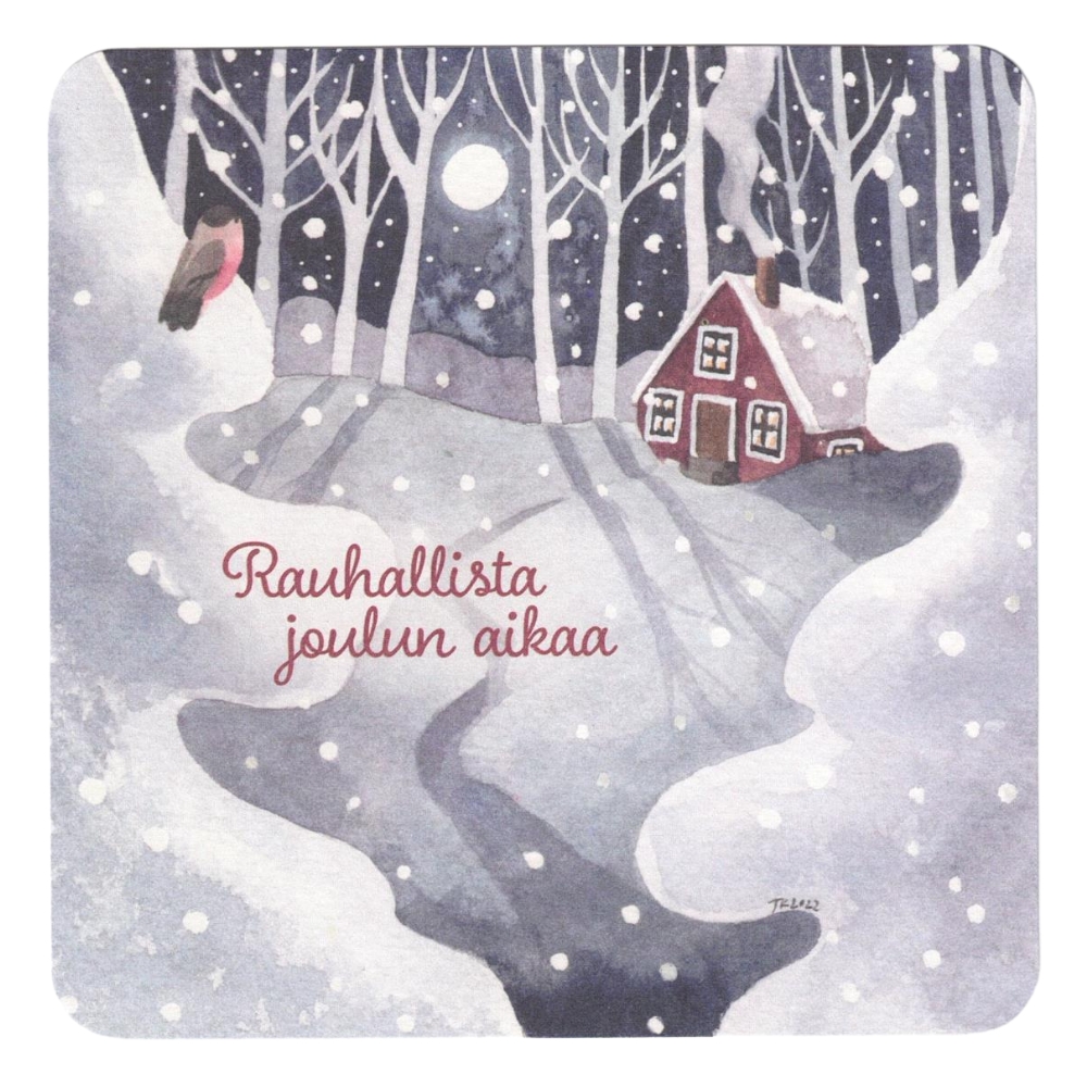 Joulukortti Linnapaperi: talo ja luminen maisema