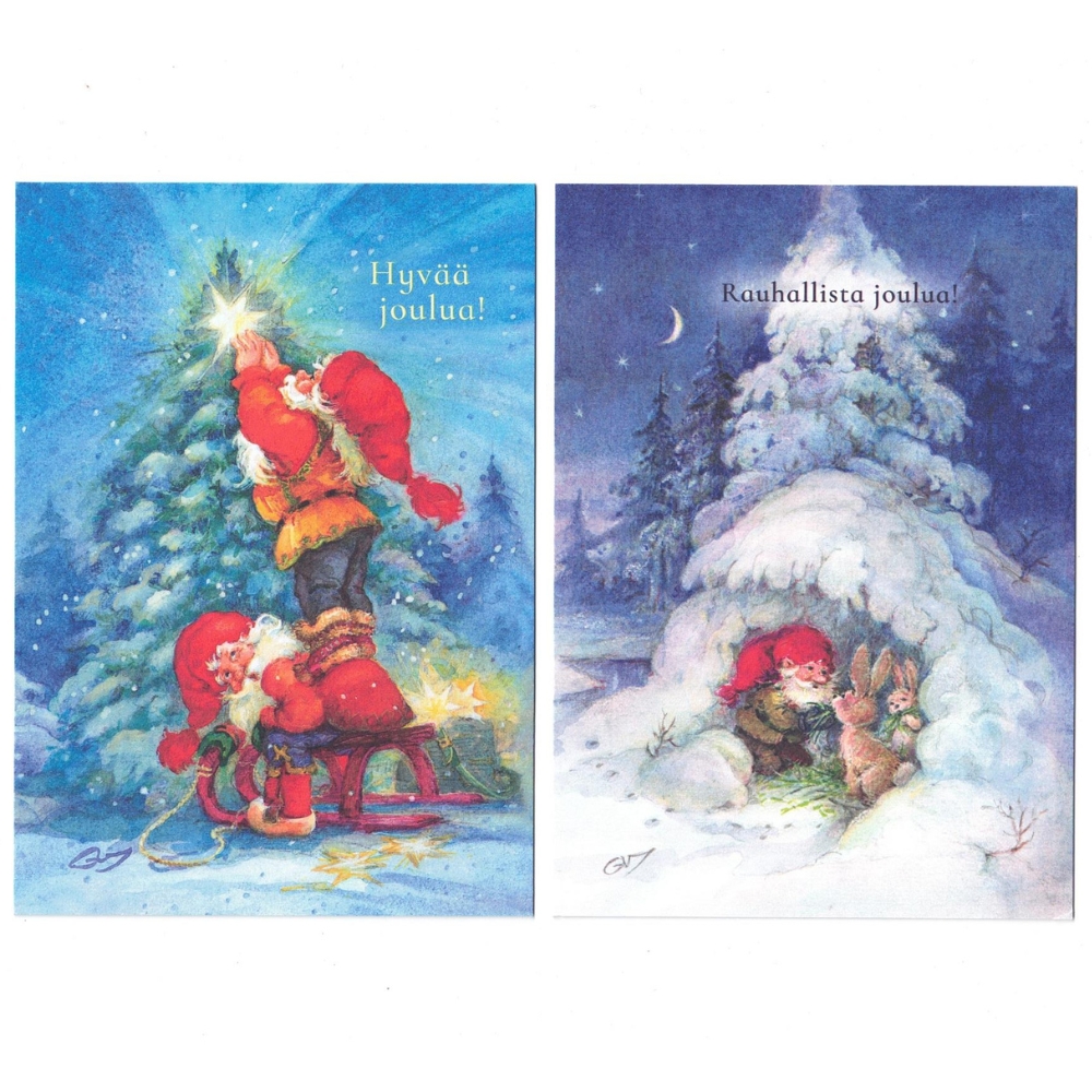 Joulukortti Linnapaperi tontut & eläimet erilaisia