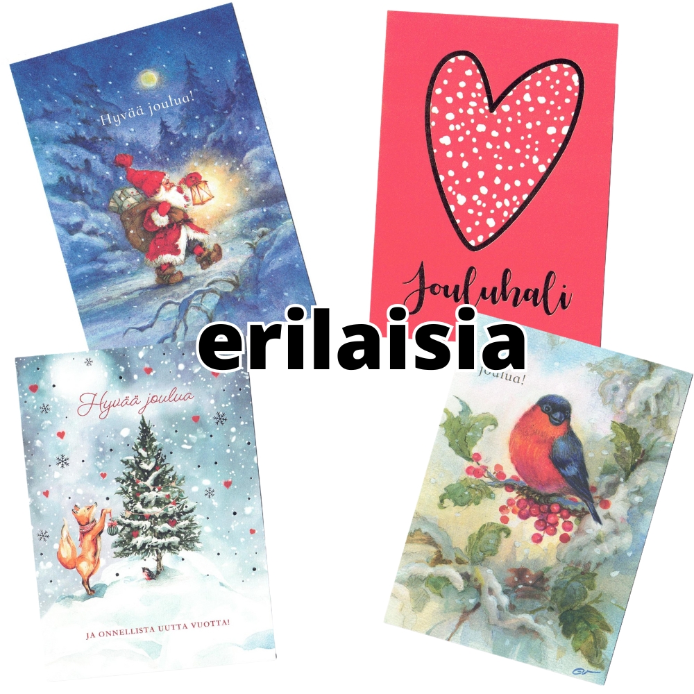 Joulukortti Linnapaperi tontut & eläimet erilaisia