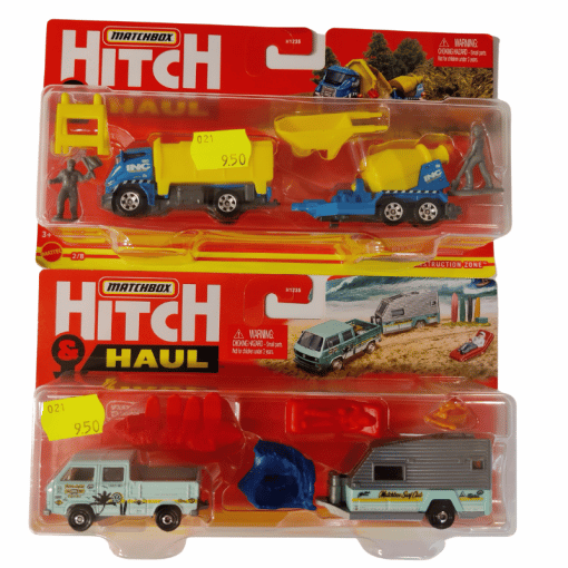 Matchbox auto ja perävaunu erilaisia