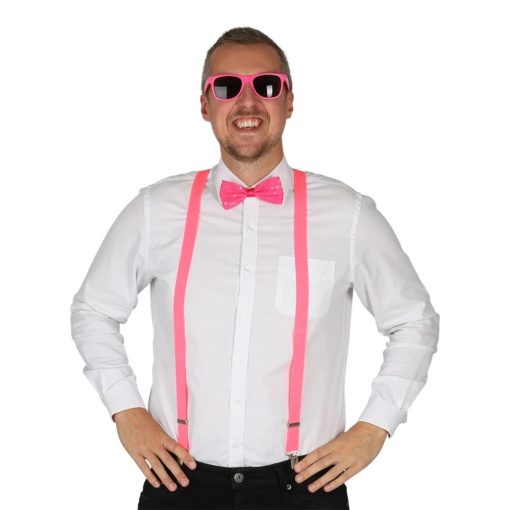 Naamiaislasit ja henkselit pinkki neon
