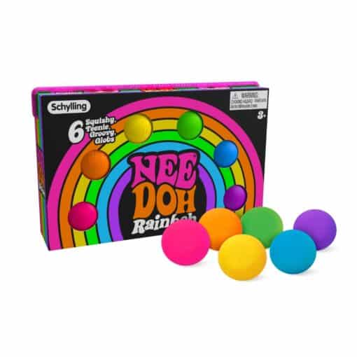 pakkaus, jossa on 6 eriväristä NeeDoh Rainboh -puristelupalloa