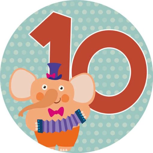 Onnittelukortti 10 vuotta pyöreä elefantti glitter