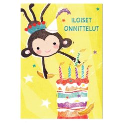 Onnittelukortti, apina ja kakku, 