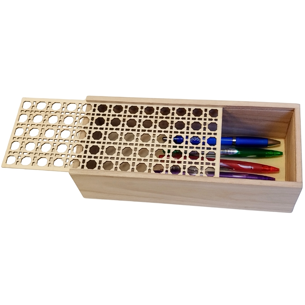 Puulaatikko laserkoriste rei'itetty liukukansi 24x10x7 cm