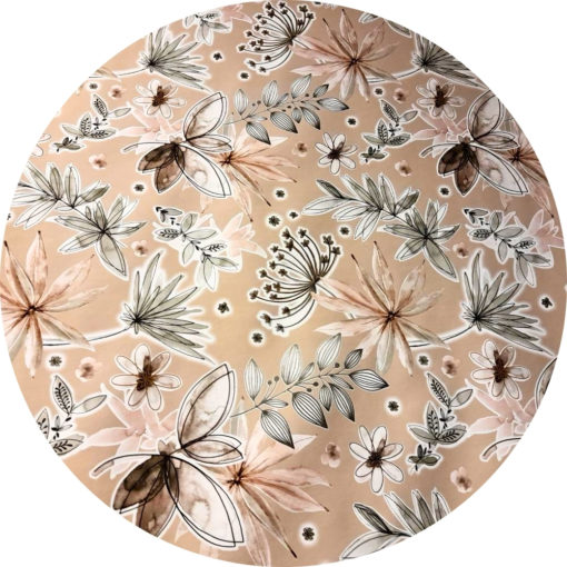 Pyöreä vahakangas 140 cm harmaa kukka beige pohja
