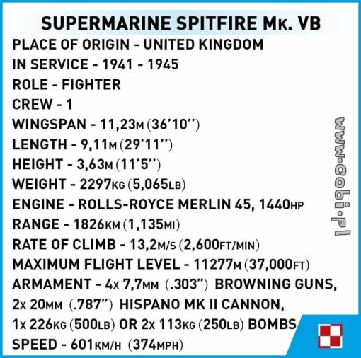 Cobi Lentokone Spitfire Supermarine MK. VB - Image 9