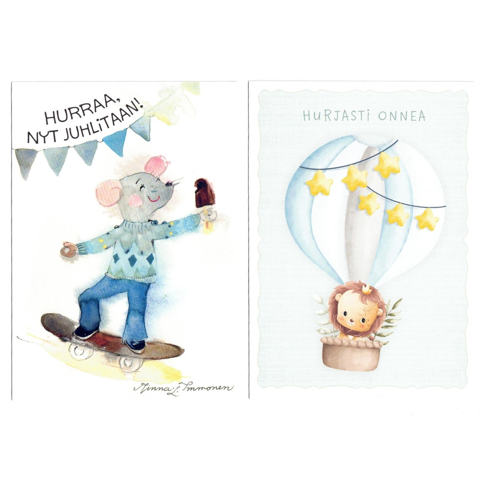 skeittaava hiiri tai leijona kuumailmapallon kyydissä