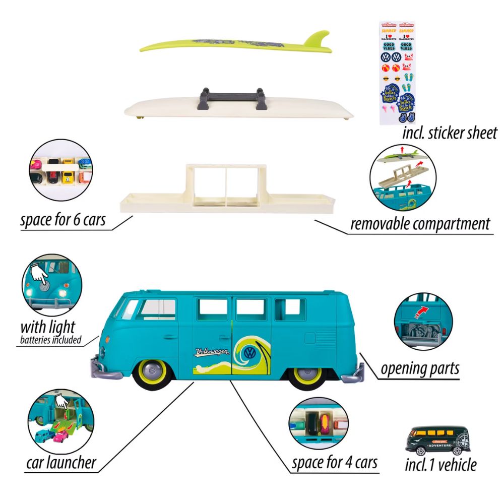 VW T1 Carry Case + 1 Car – Volkswagen Transporter -säilytysauto valoilla Majorette - Image 2