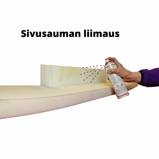 Vaahtomuovin liimaus sivusta